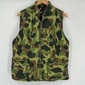 Vintage 80s Camo Vest Zerowear by Hyman Quilted Green Zip Insulated Mens Large